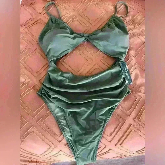 Blooming Jelly One Piece XL bathing suit, Cutout, High Waisted, Green- NEW! - Picture 4 of 7